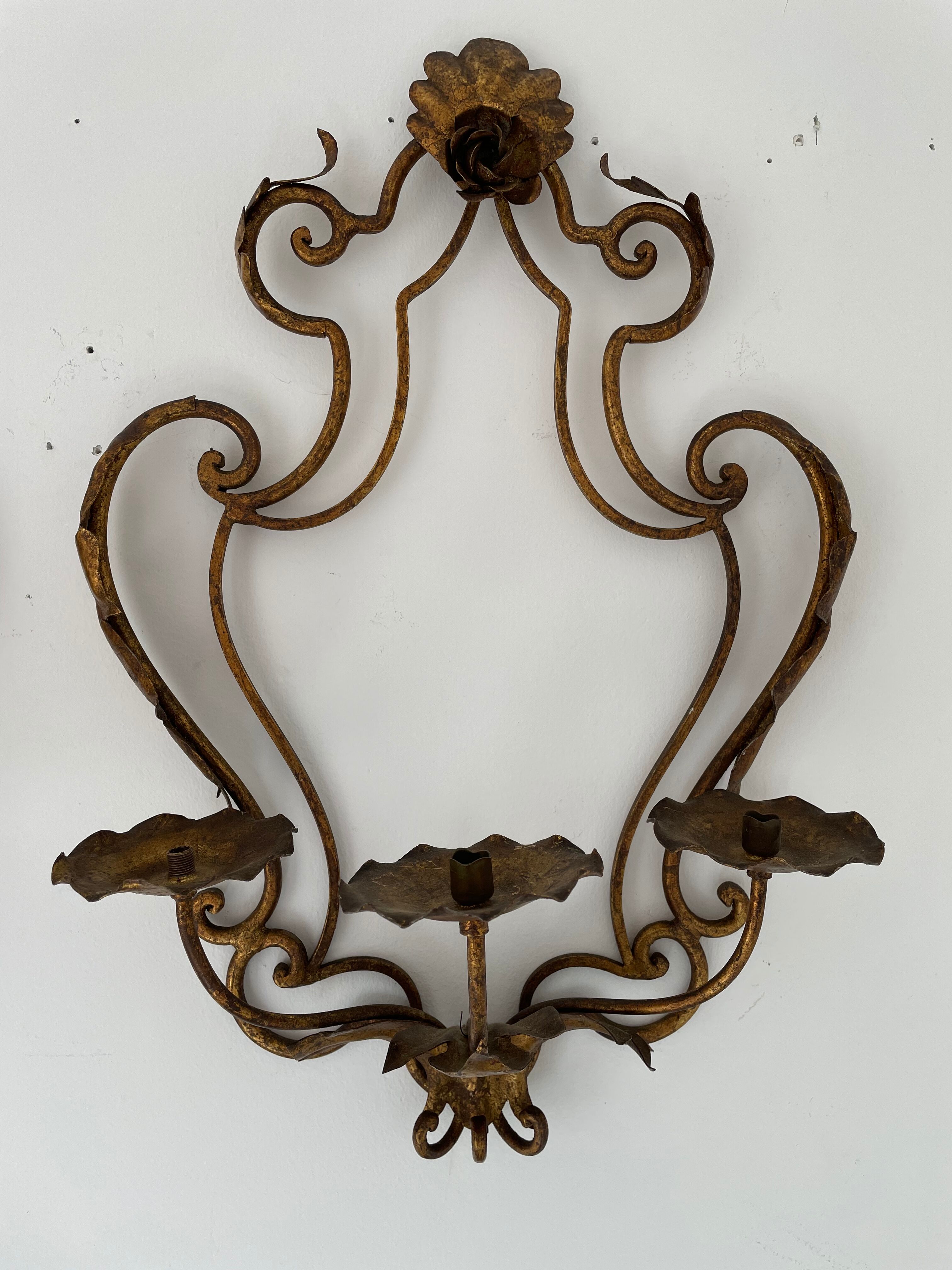 Pairs of sconces with 3 brass fires early XXth