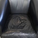 Set of 2 Black Cowhide Leather Club Chairs in English Style