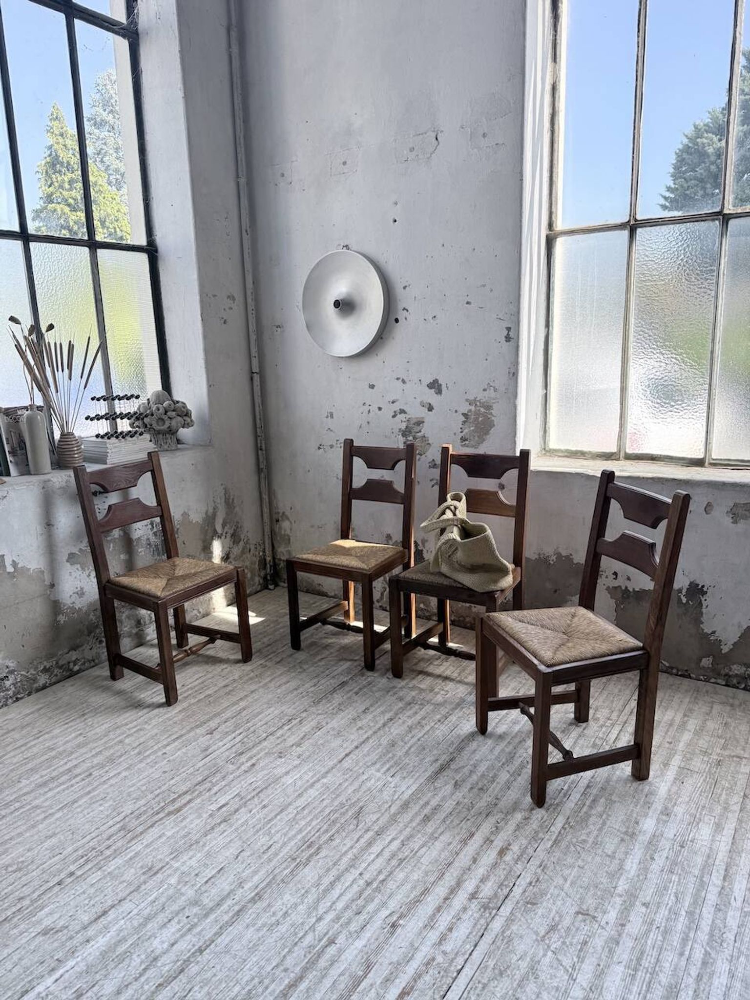Set 4 chaises rustiques chêne De puydt, Belgique 1970