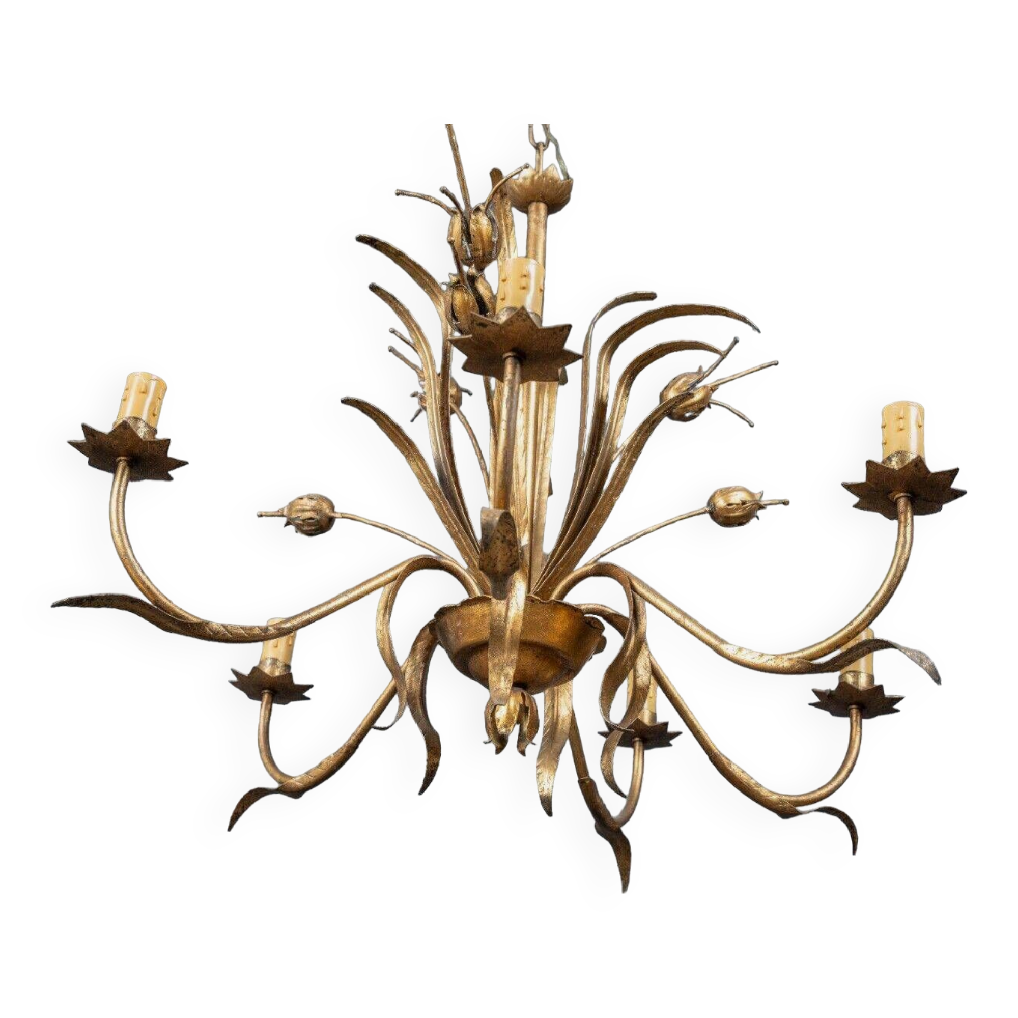 Chandelier in gilded metal in the style of Maison Baguès 6 lights 1960