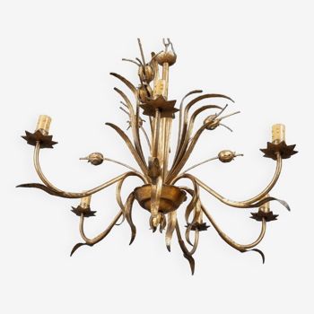 Chandelier in gilded metal in the style of Maison Baguès 6 lights 1960