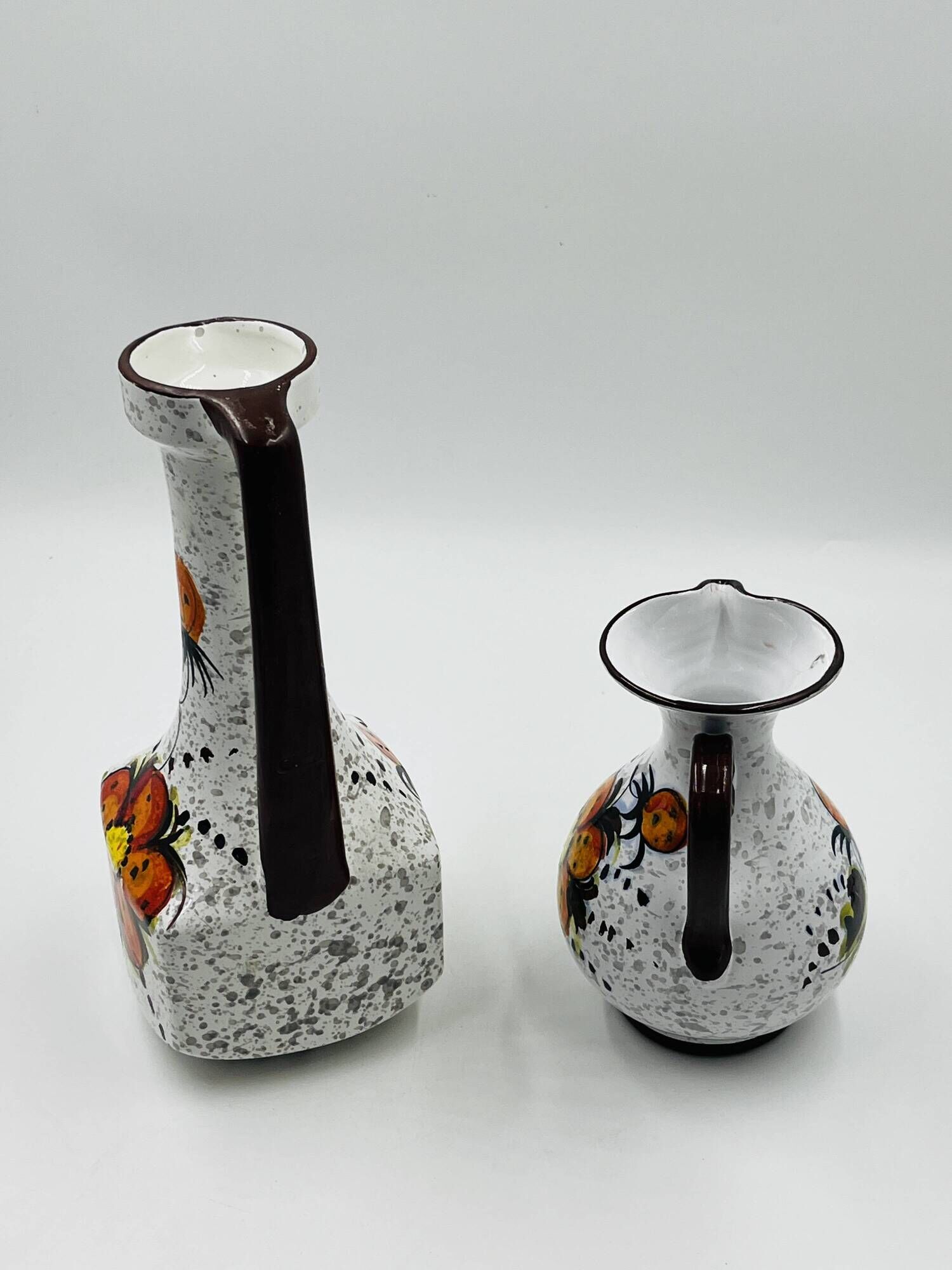 Pair of vintage hand-painted Italian floral vases