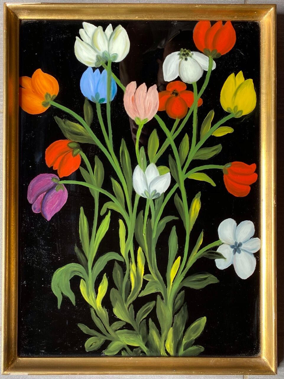 Old painting, still life with tulips, 20th century