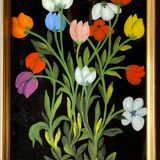 Tableau ancien , nature morte aux tulipes XX siècle