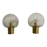 Mid-century Limburg Glashütte wall light brass with smoked bubble glass, 1970s