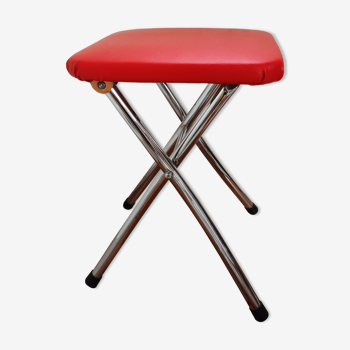 Tabouret vintage 60 repliable Branbantia chrome et skaï rouge