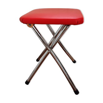 Tabouret vintage 60 repliable Branbantia chrome et skaï rouge