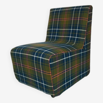 Vintage fireside chair in blue/green tartan tartan fabric