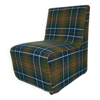 Vintage fireside chair in blue/green tartan tartan fabric