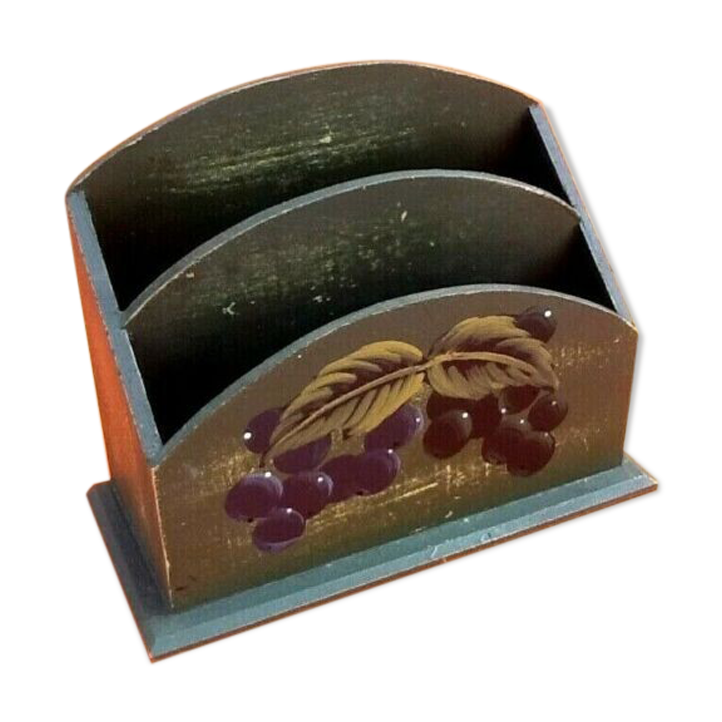 Painted wooden letter holder with fruit decoration