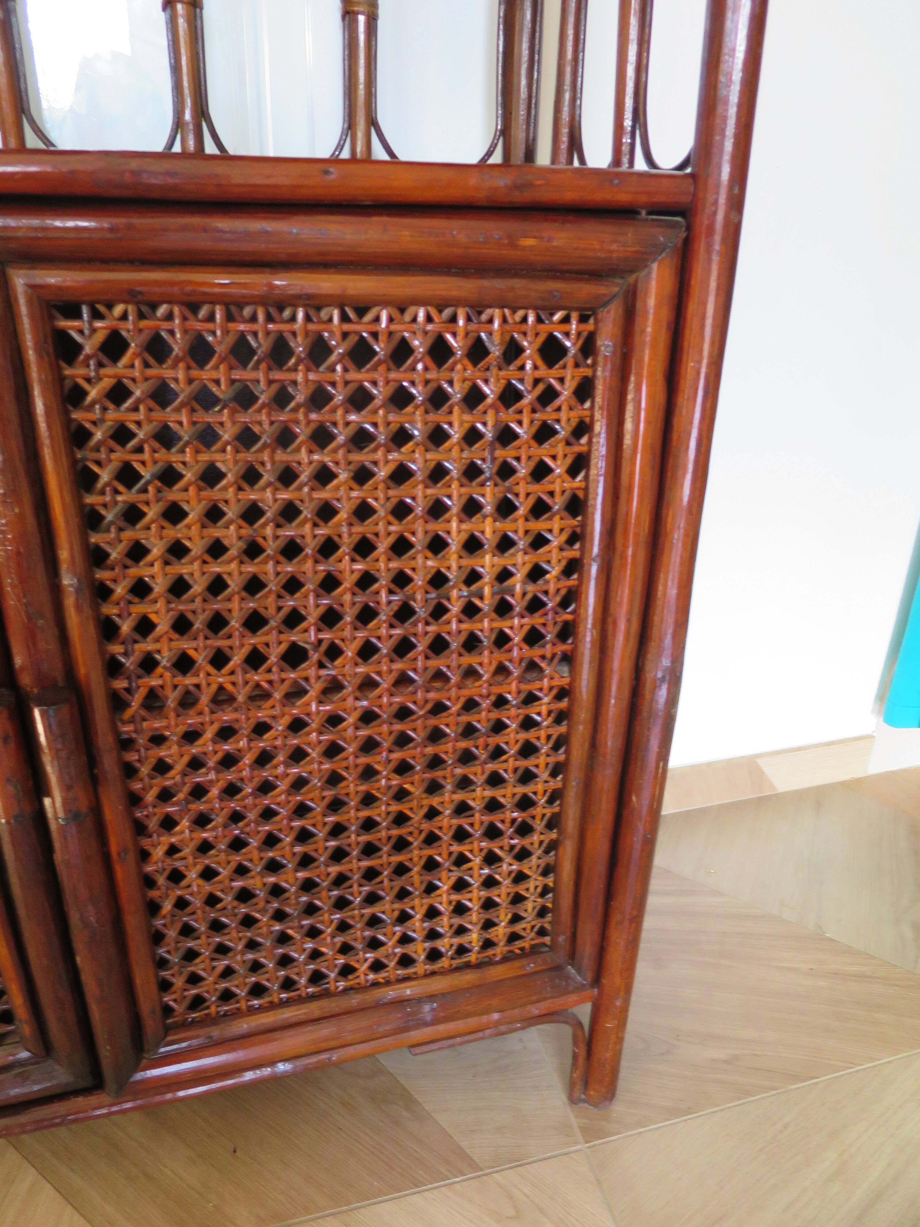 Support buffet bibus woven rattan 2 doors in caning - vintage 60s/70s
