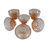 Lot of 8 vintage pink moulded glass cups, 40-50s