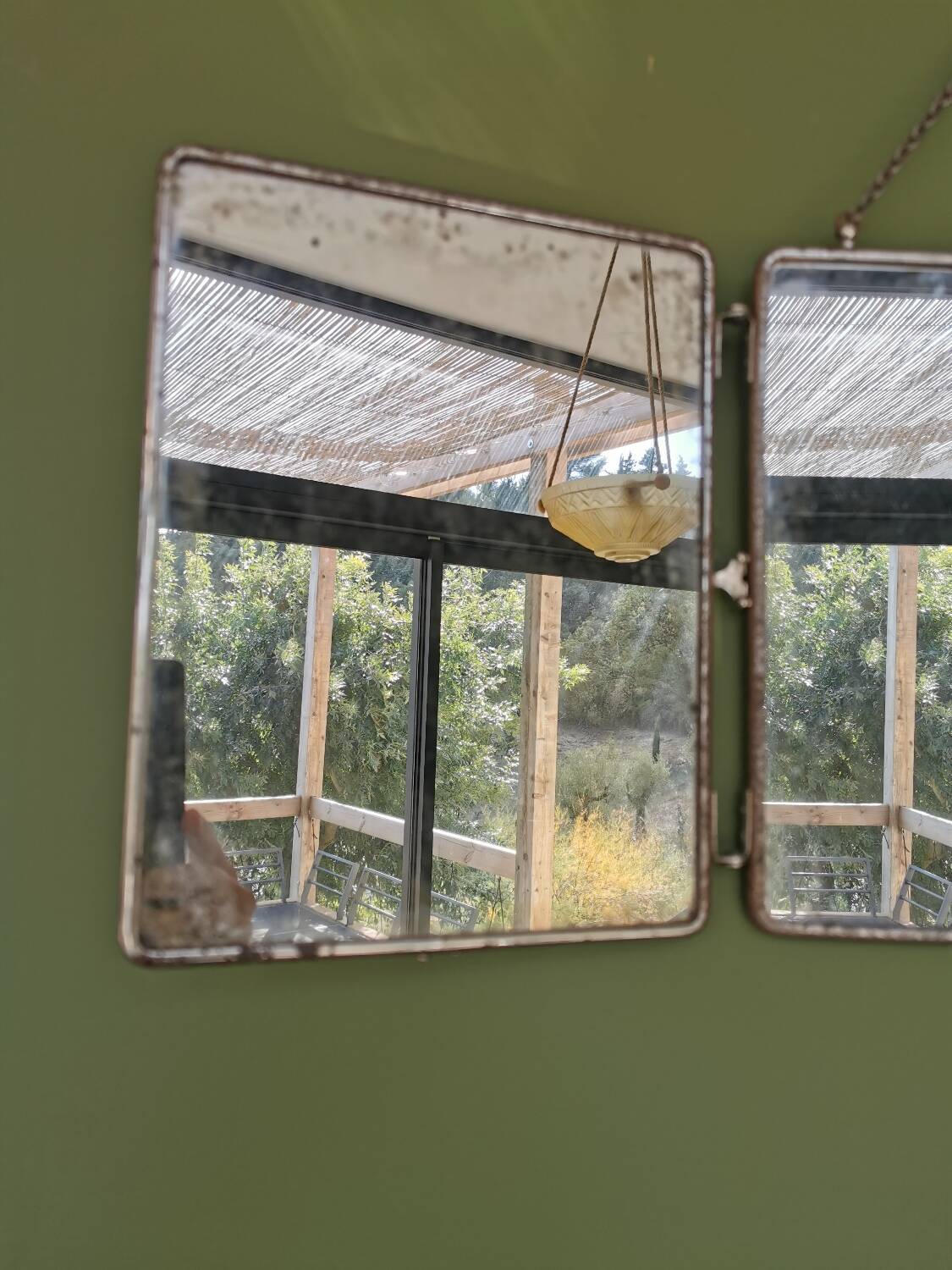 Antique triptych barber mirror