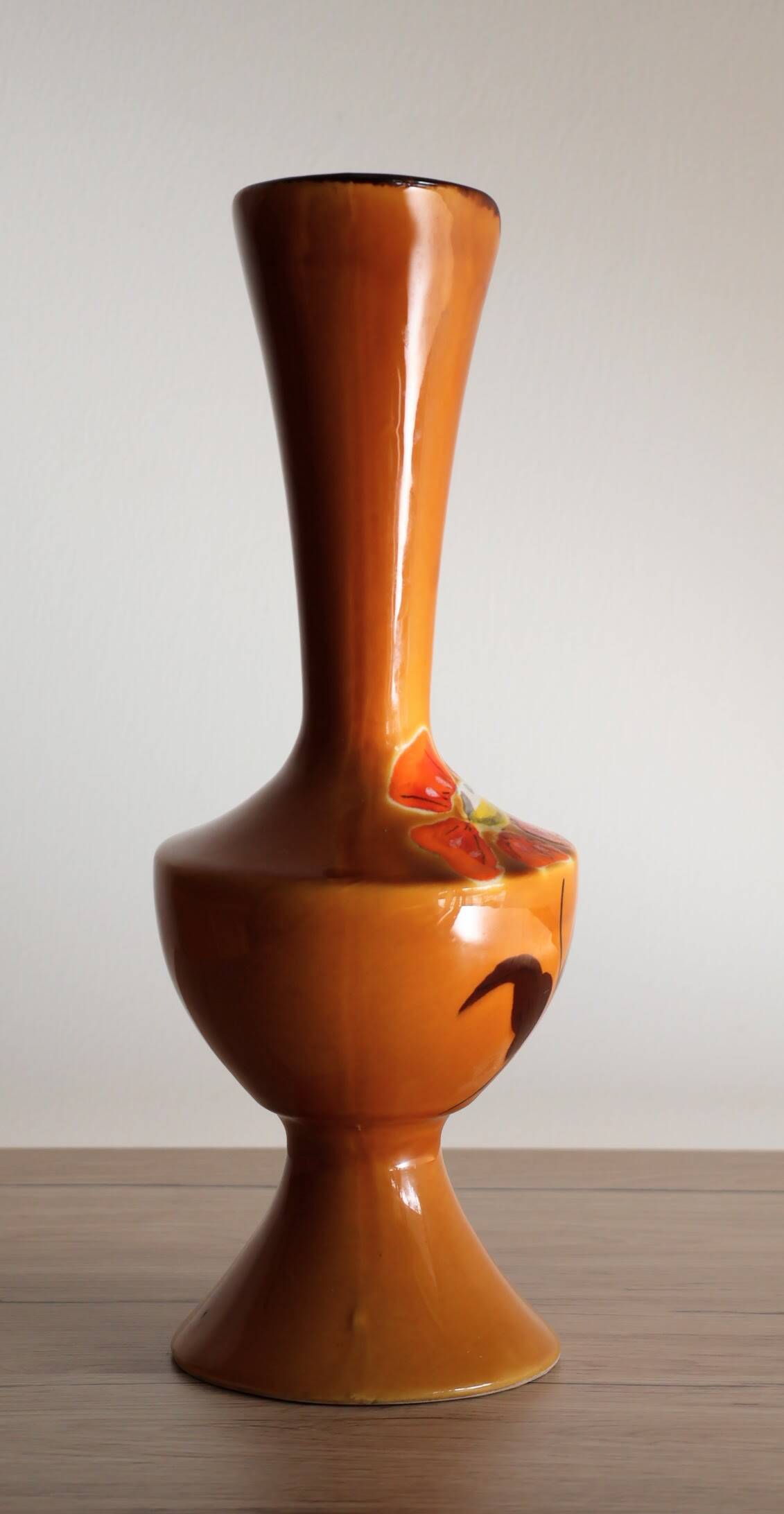 Poët-Laval flower vase, "Isabelle" model, in orange ceramic