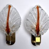 Pair of "leaf" wall lamps by Carl Fagerlund, Murano glass, Germany, 1970