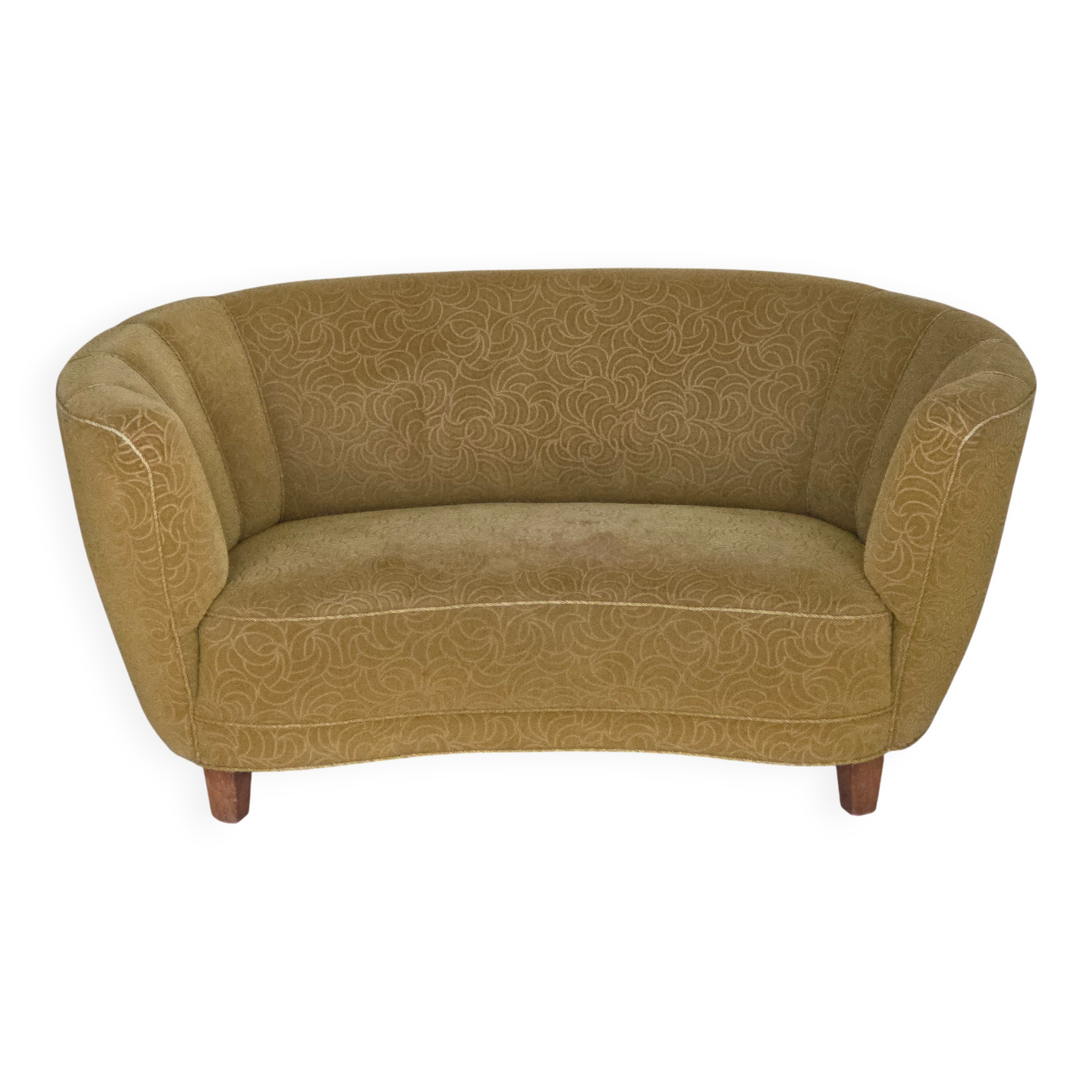 1960s, Danish 2-seater "Banana" sofa, furniture velour, beech wood.
