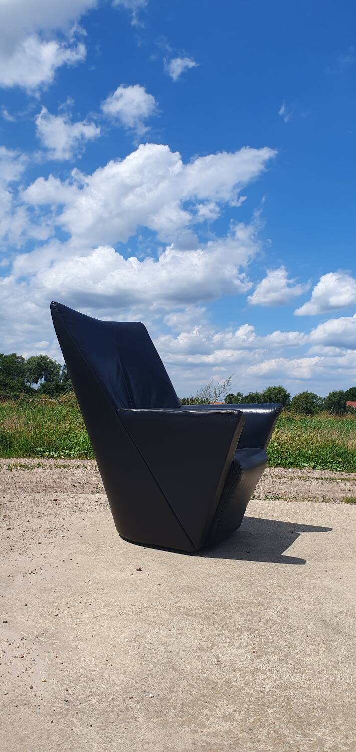 Vintage chair black leather Armilla Arflex Burkhard Voghterr