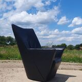 Vintage chair black leather Armilla Arflex Burkhard Voghterr