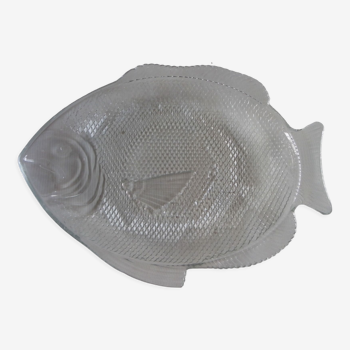 Plat de service à poisson en verre moulé creux forme de poisson 39 cm