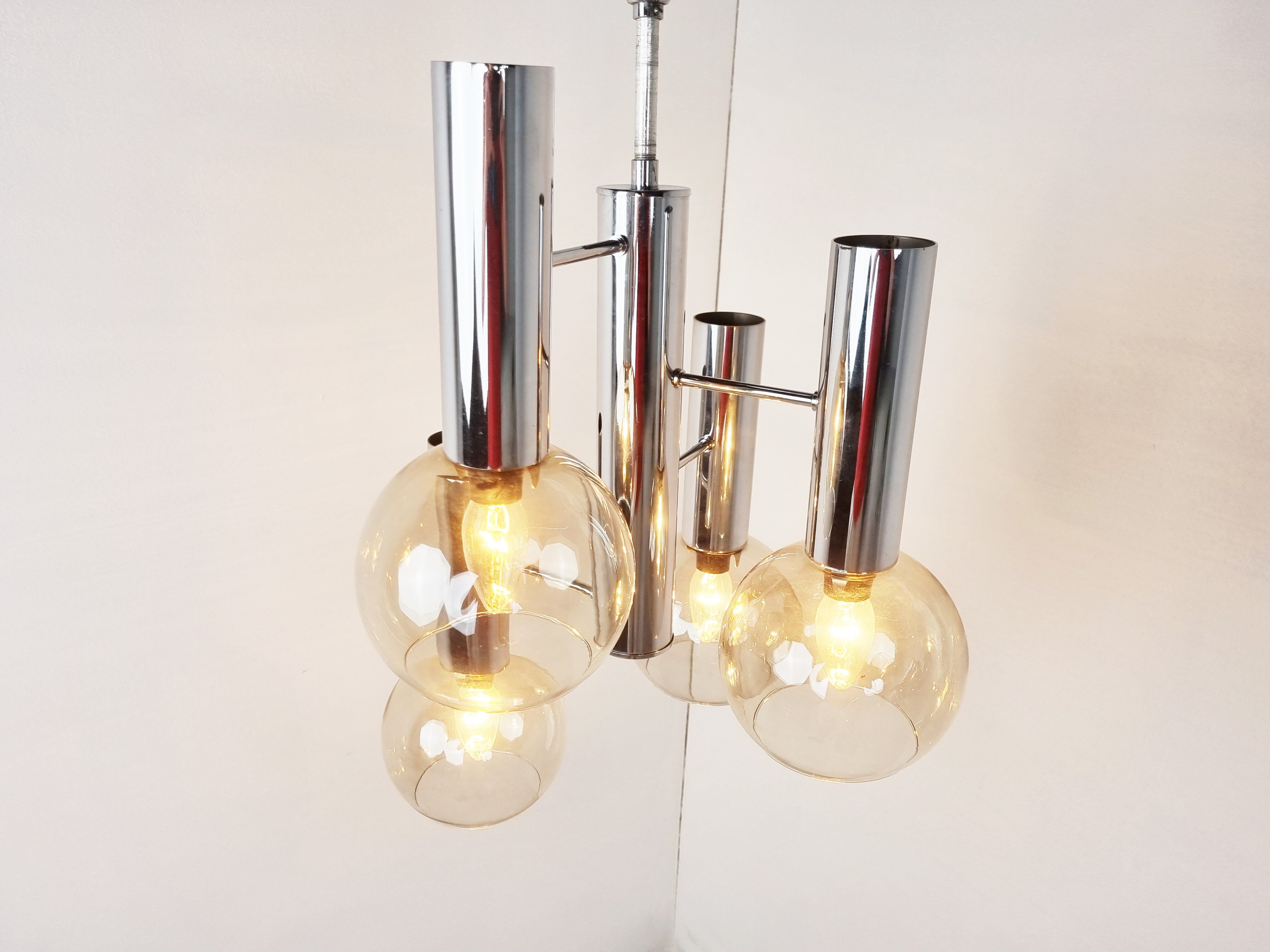 Vintage glass globe chandelier, 1970s