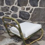 Pair of rattan and fabric armchairs, 1960s