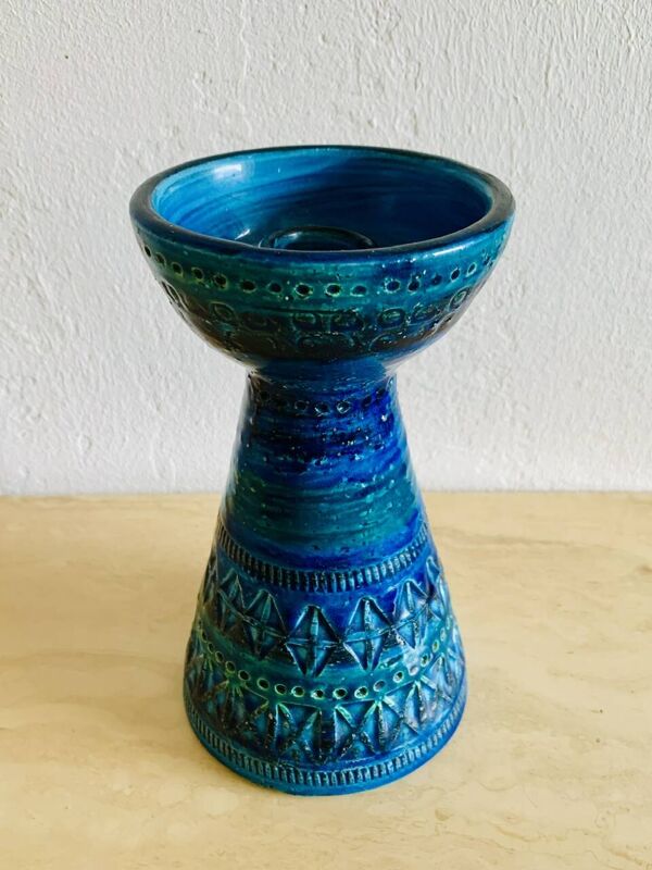Bougeoir / Porte Bougie Vintage Rimini Bleu par Bitossi, 1950s