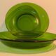 Set of 2 vintage green glass plates with dark rim – 1960s/70s