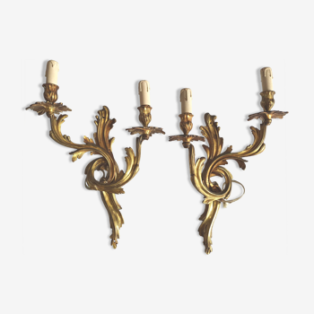 Duo of gilded bronze wall lamps