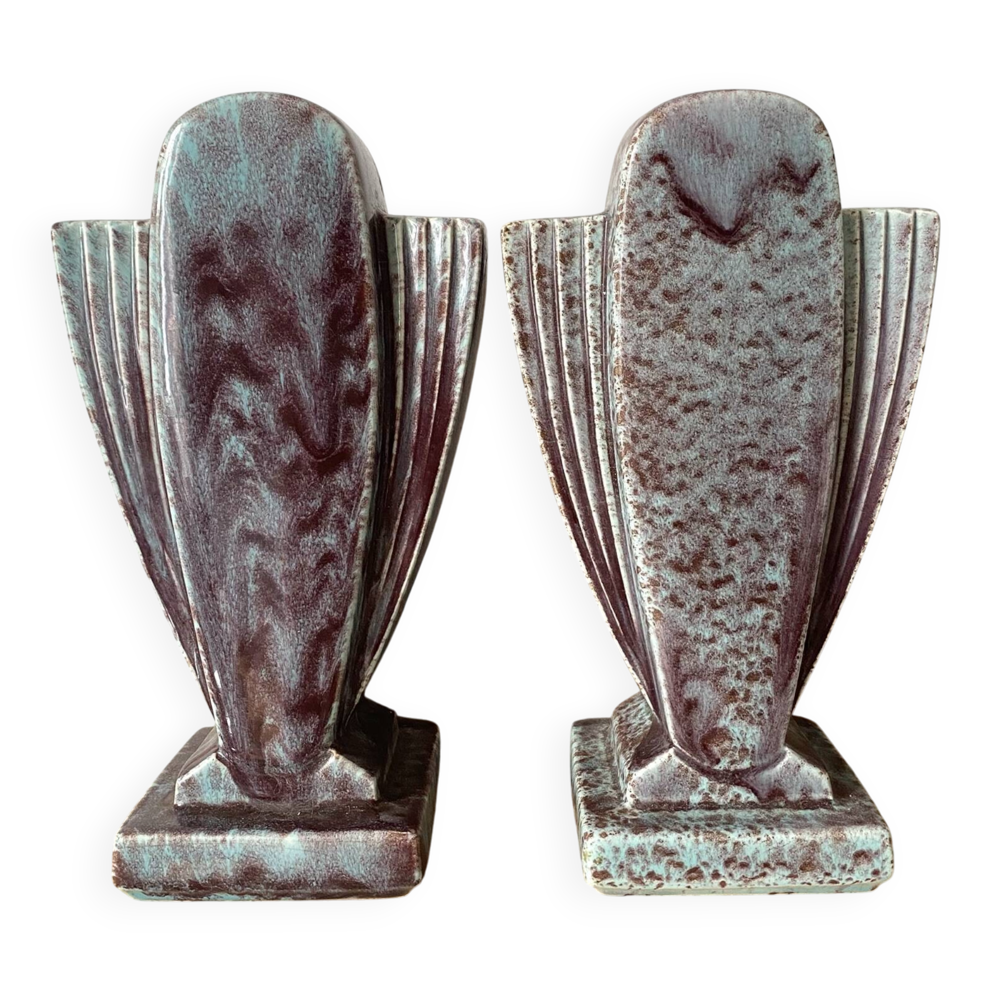 Pair of Art Deco vases in glazed ceramic