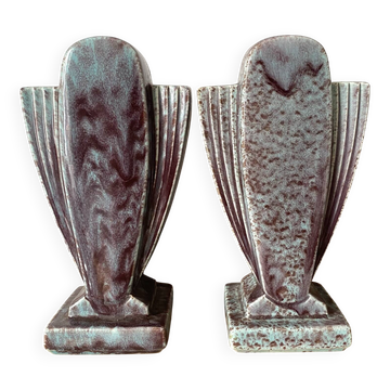 Pair of Art Deco vases in glazed ceramic