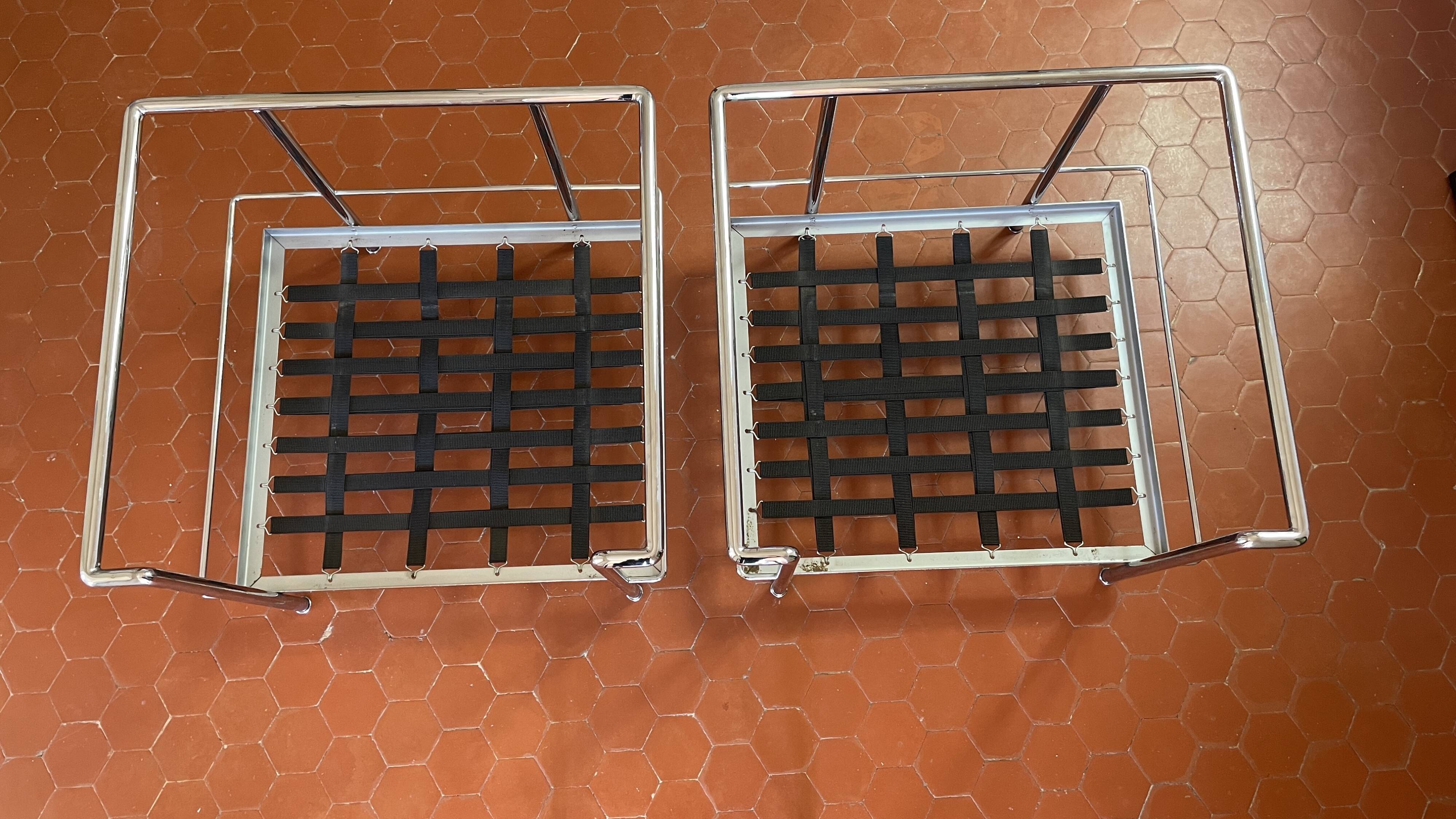 Pair of armchairs LC2 Perriand Jeanneret Le Cobusier Cassina edition