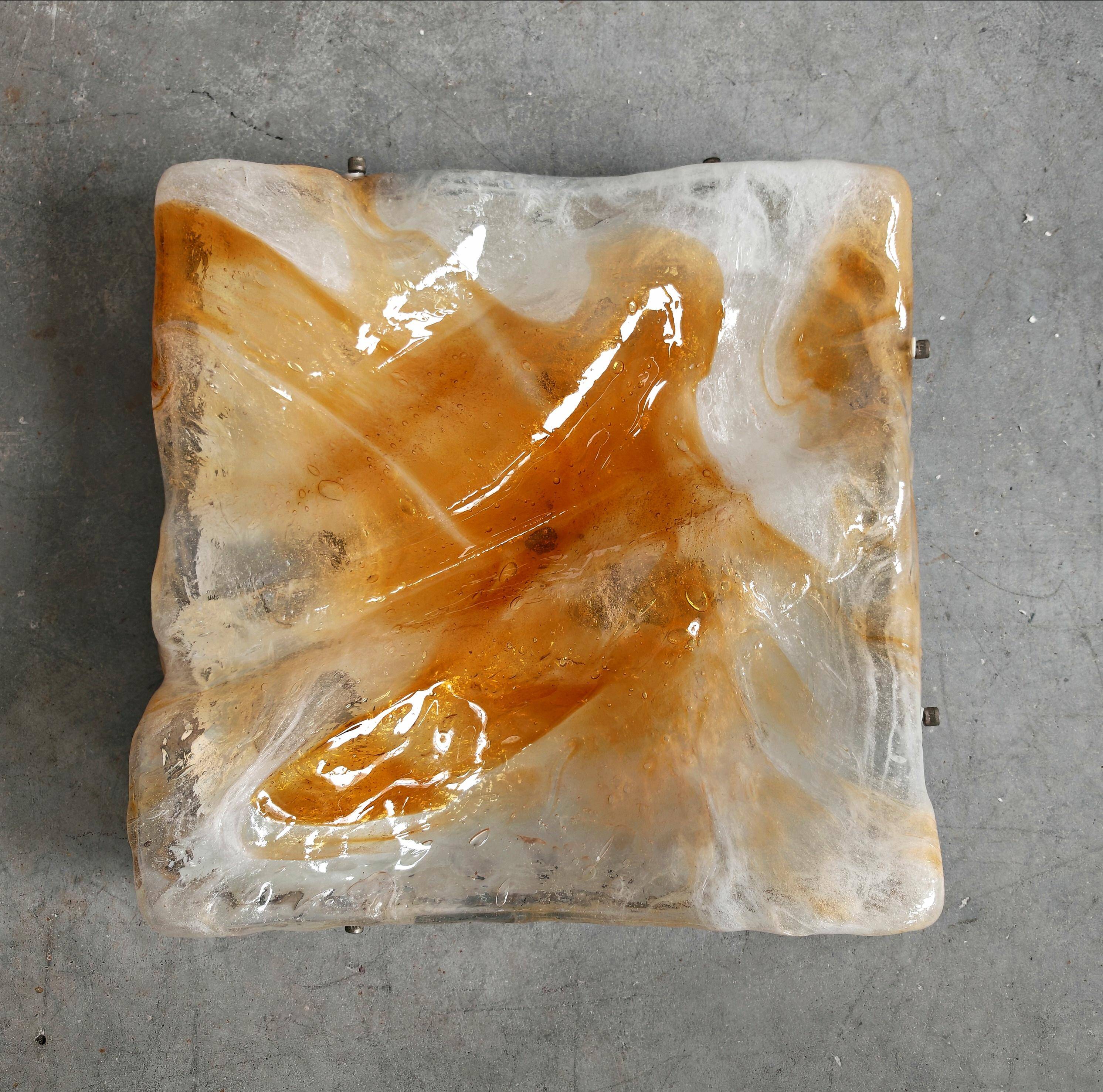 'Wave' ceiling light in amber glass by Mazzega from the 1970s.