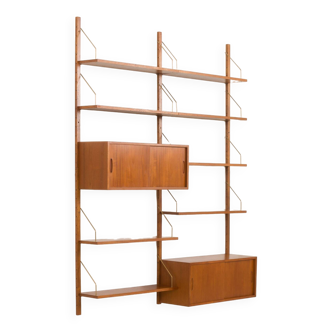 Danish mid-century teak wall unit with 2 cabinets, 1970s.