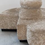 Beige chenille sectional sofa, 3 pieces, 1970s