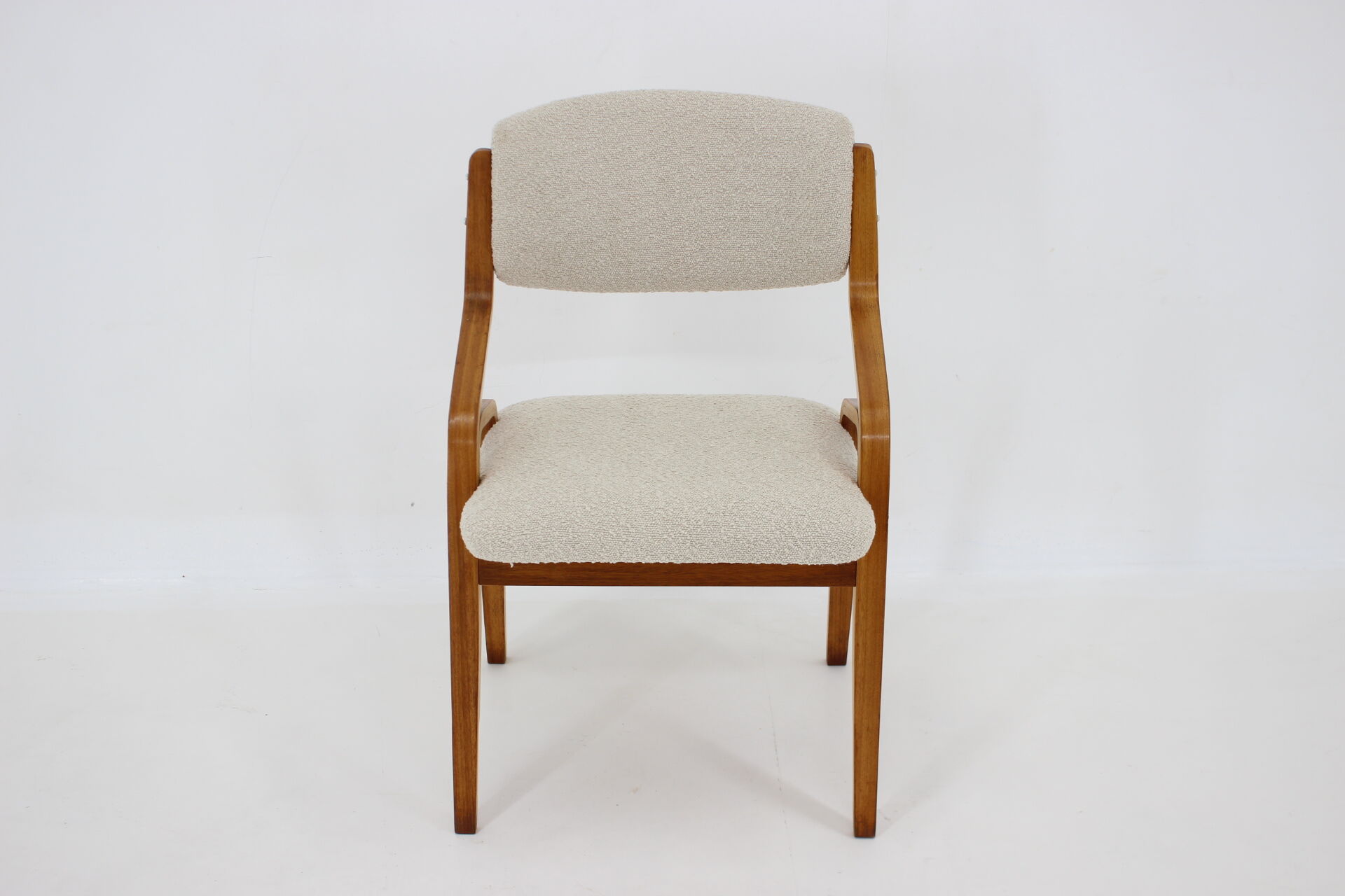 1970s ludvík volák four bentwood dining chairs in boucle fabric, czechoslovakia