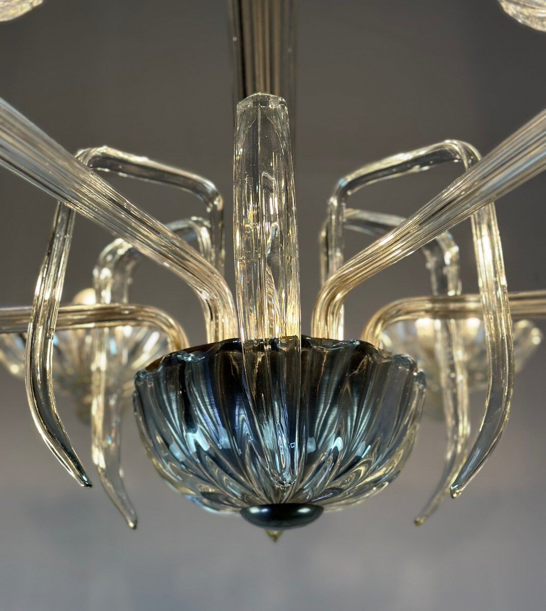 Venetian chandelier in transparent Murano glass circa 1950