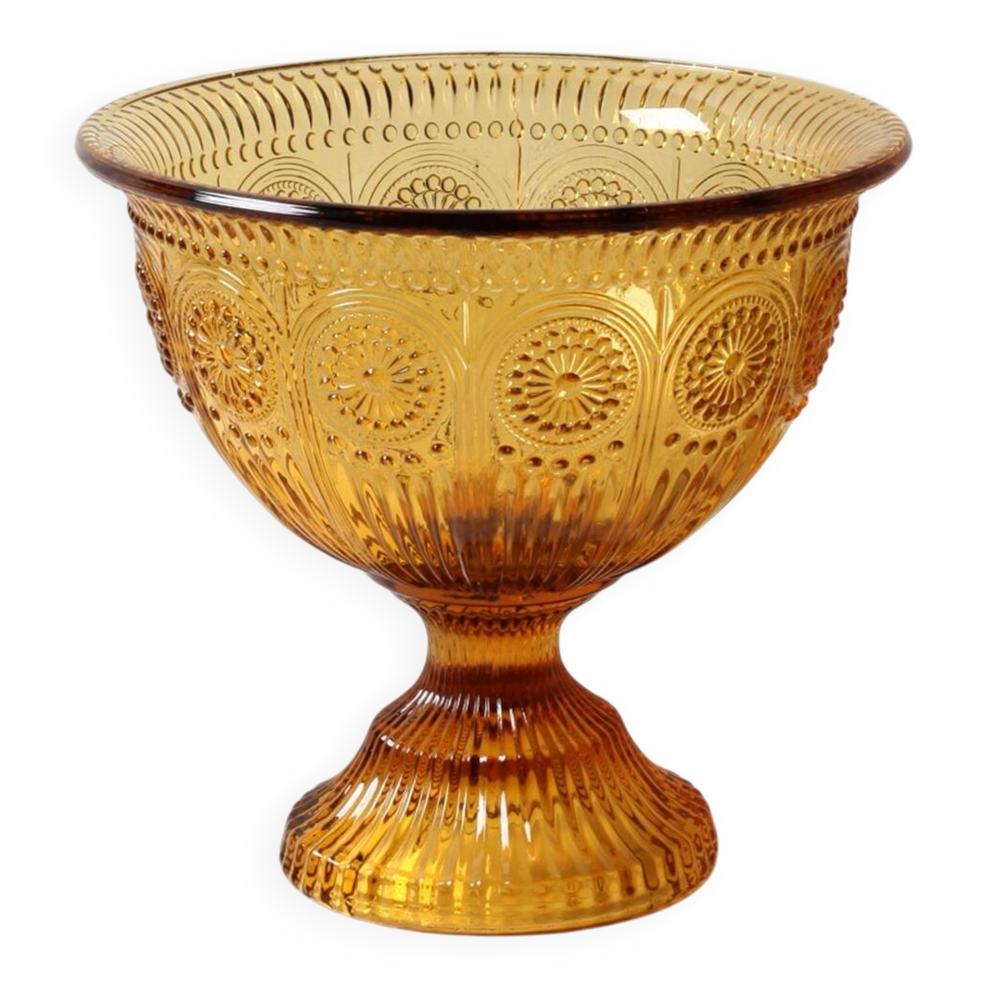 Mid-century Amber Honey Pedestal Bowl / Modern Vintage / Godinger / 1990s