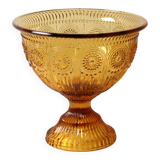 Mid-century Amber Honey Pedestal Bowl / Modern Vintage / Godinger / 1990s