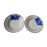 2 hollow plates in Pexonne earthenware 53 blue flower pattern diam 22.5 cm