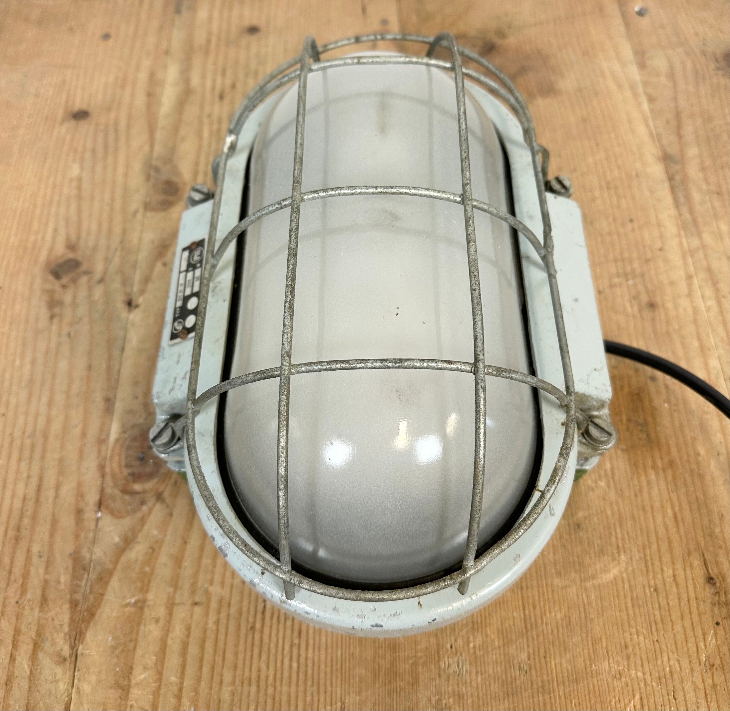 Industrial Cast Aluminium Wall Light with Milk Glass from Elektrosvit, 1970s