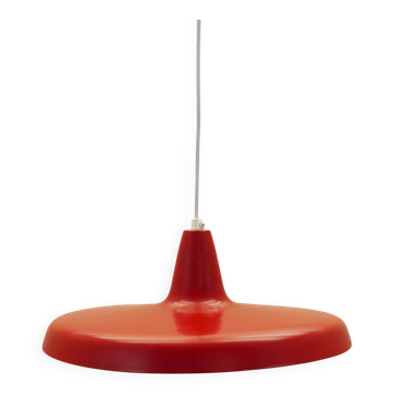 Danish red metal pendant lamp, industrial style, 1960s