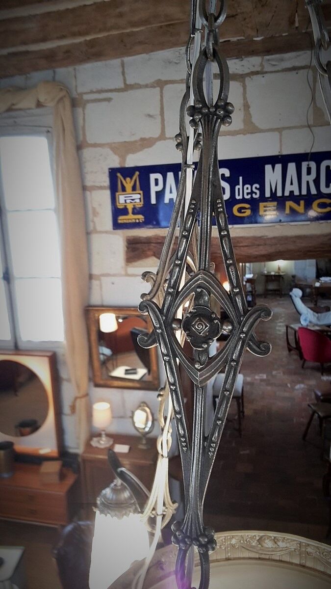 Chandelier Muller brothers Lunéville time Bowl Deco