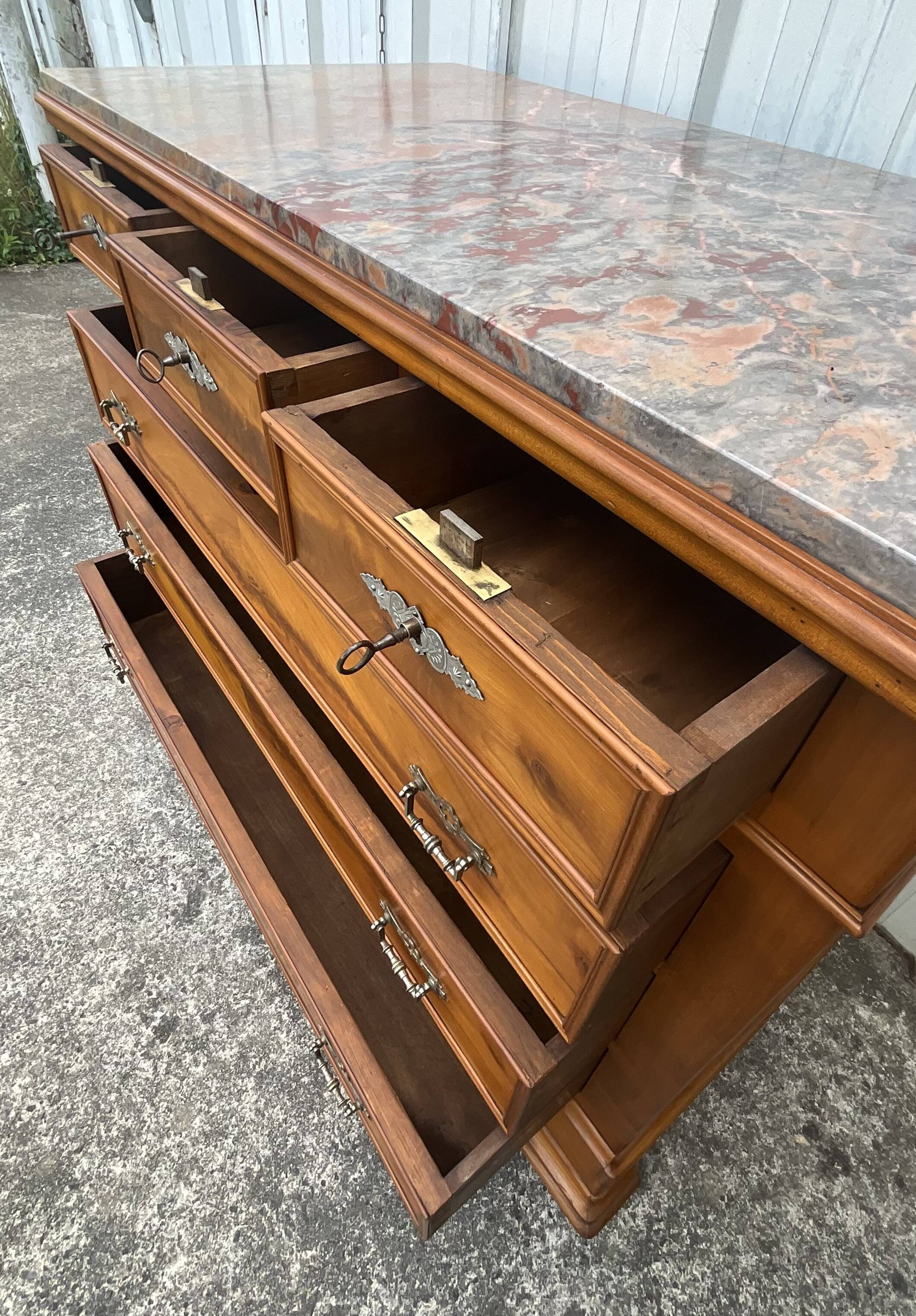 Louis-Philippe chest of drawers in cherry burl and Pyrenees marble top f