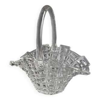 Ancienne corbeille ou vide-poche en verre transparent- verrerie de Libochovice - Tchécoslovaquie