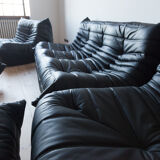 Set Togo leather black model designed by Michel Ducaroy 1973