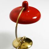 Beautiful large Mid Century Modern brass table lamp with red metal shade