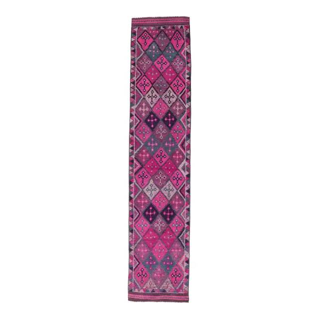 Vintage Hot Pink Turkish Hand-Knotted Runner 81x390