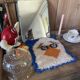 Large metallic blue barber mirror