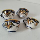 Set of 4 miniature earthenware cups with Old Rouen decor