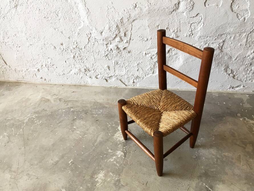 Chaise enfant en bois et paille